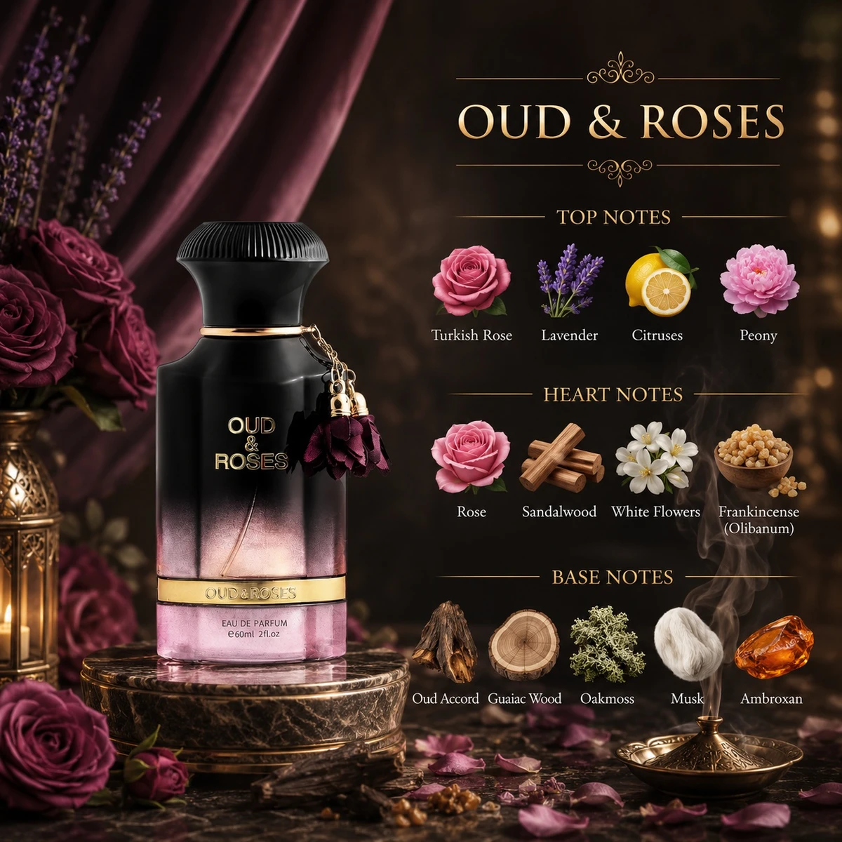 AHMED AL MAGHRIBI Oud & Roses - Extrait de Parfum 60ml - Gambar 4