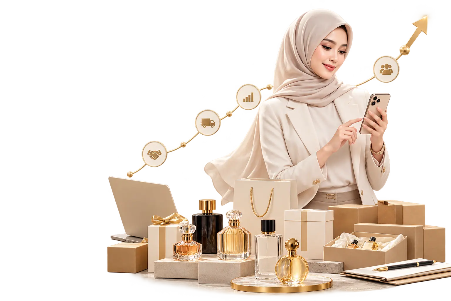 Ilustrasi mitra reseller parfum BEYOUTEE mengelola pesanan